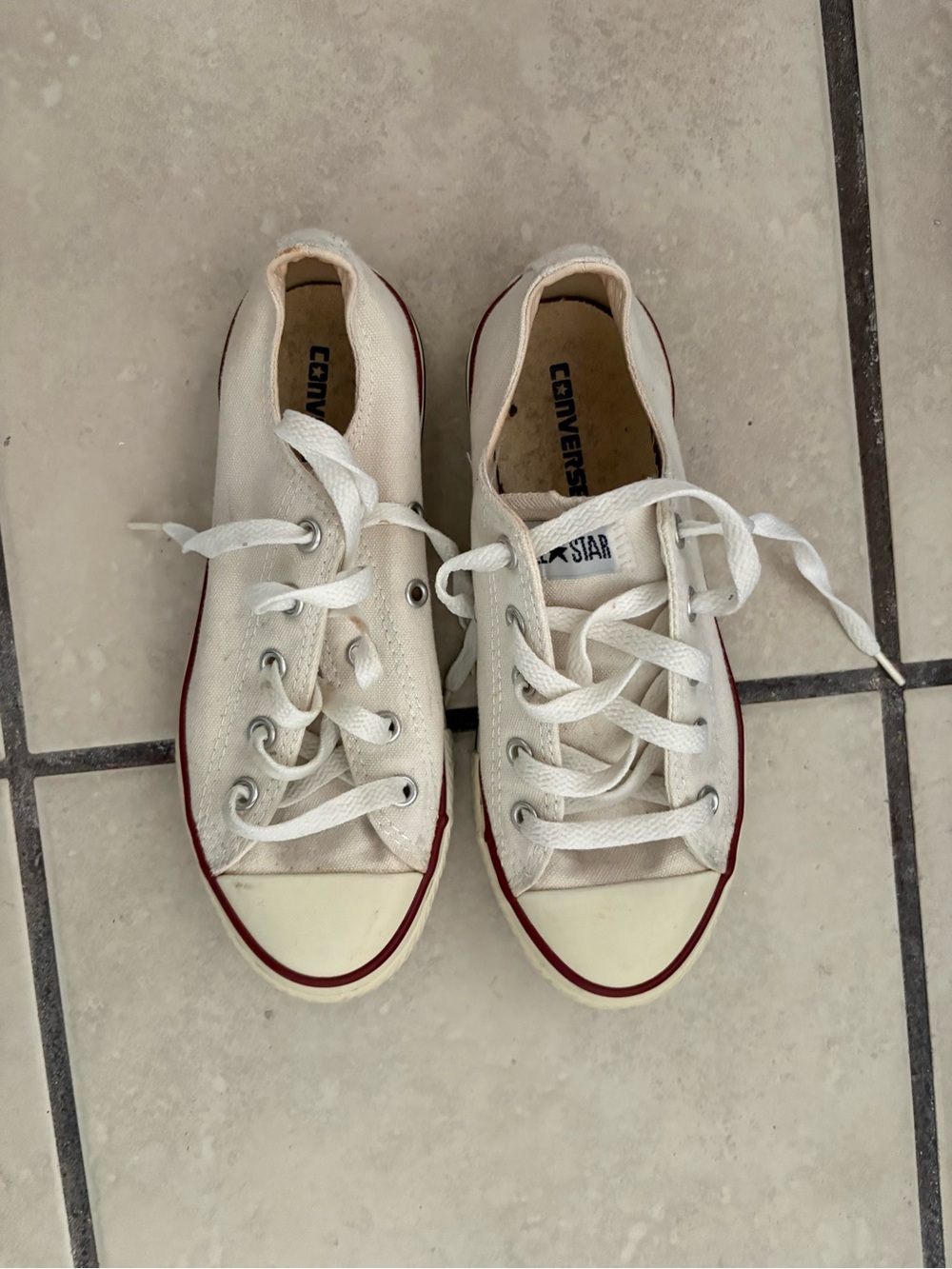 Converse Kids Low Top Canvas Sneakers - White with Red Trim